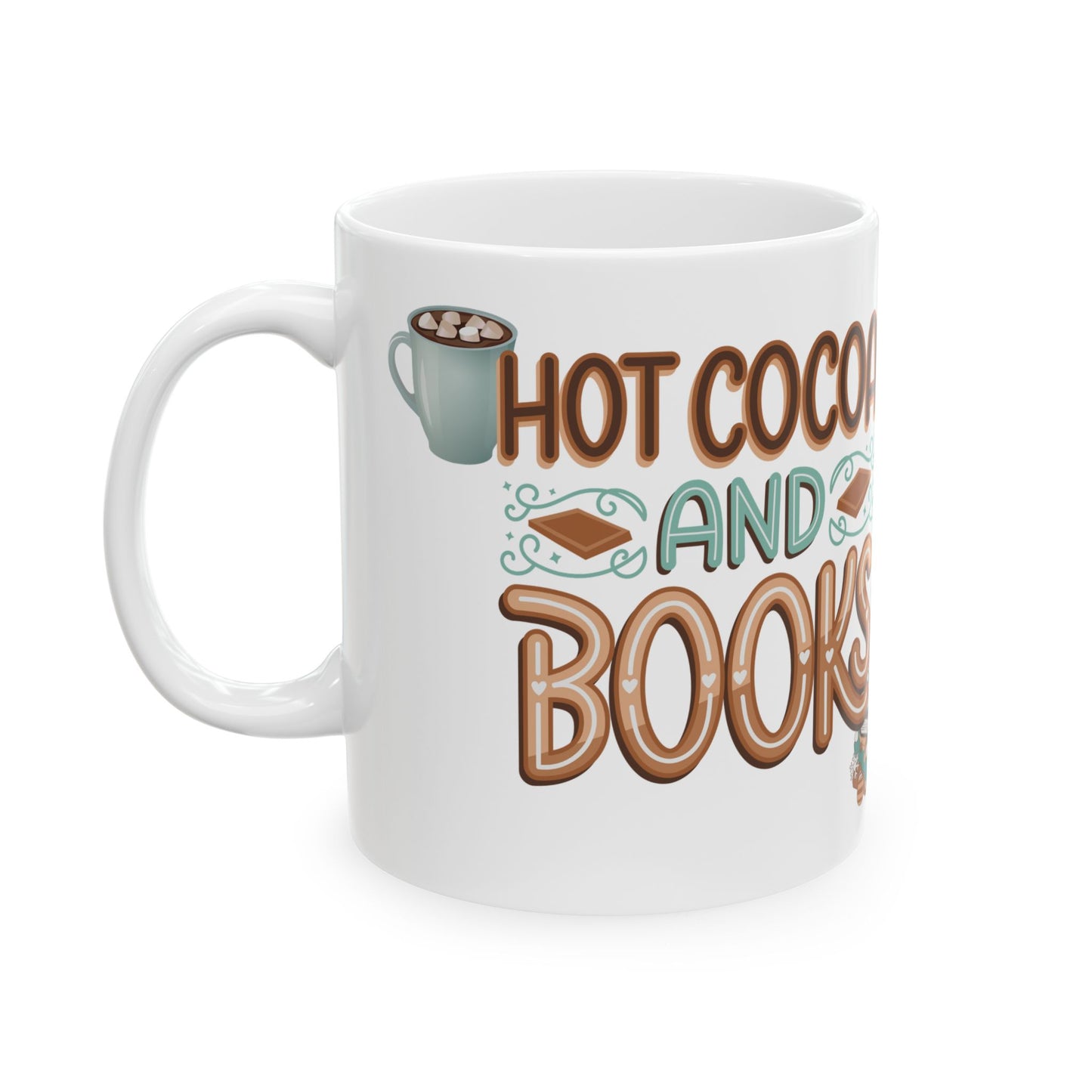Hot Cocoa and Books Ceramic Mug, (11oz, 15oz)