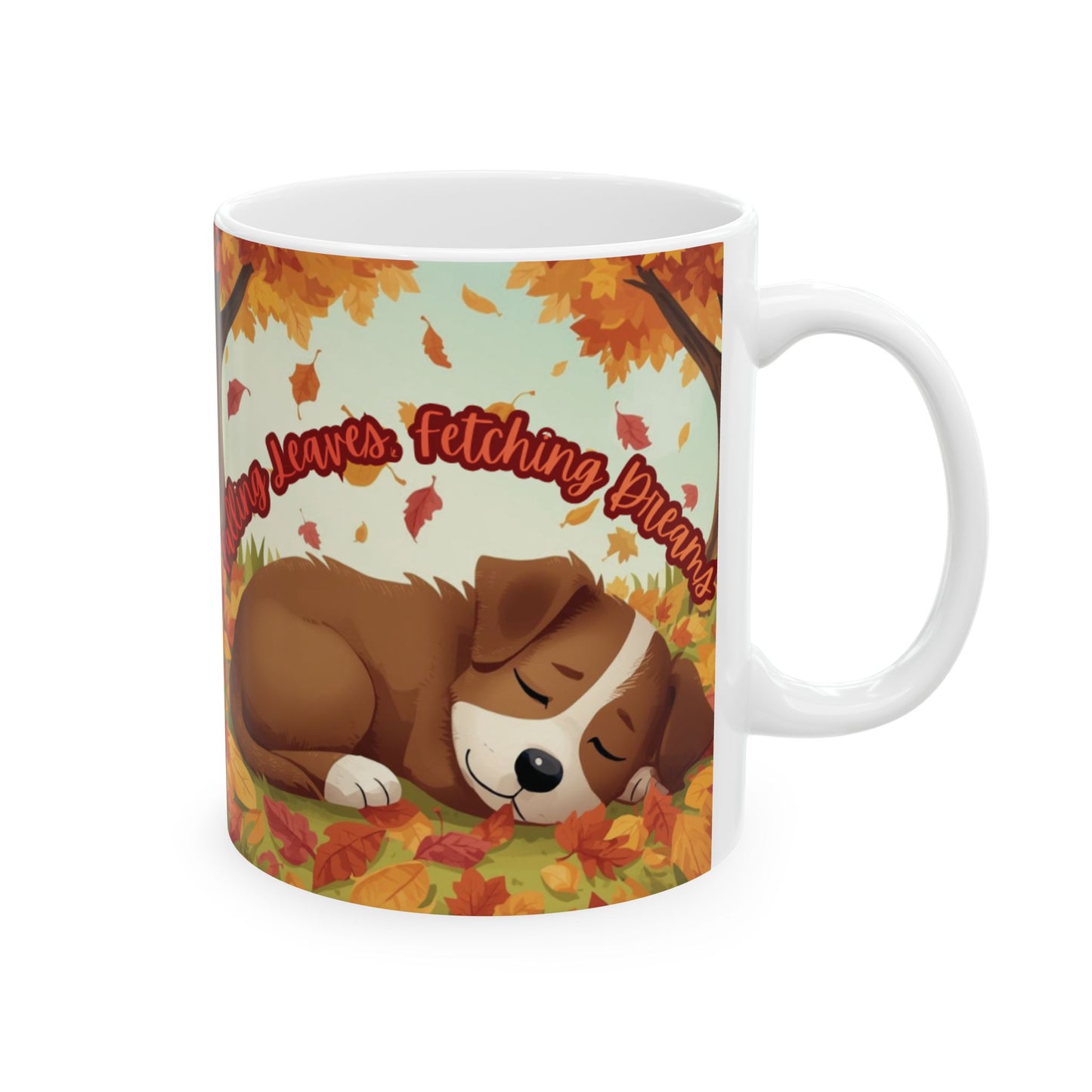 Cozy Autumn Ceramic Mug - Falling Dreams Design, Perfect for Fall Cozy Nights