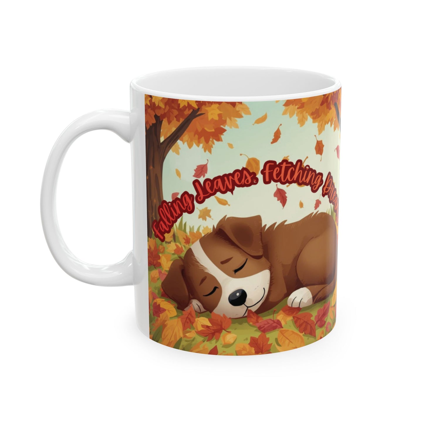Cozy Autumn Ceramic Mug - Falling Dreams Design, Perfect for Fall Cozy Nights