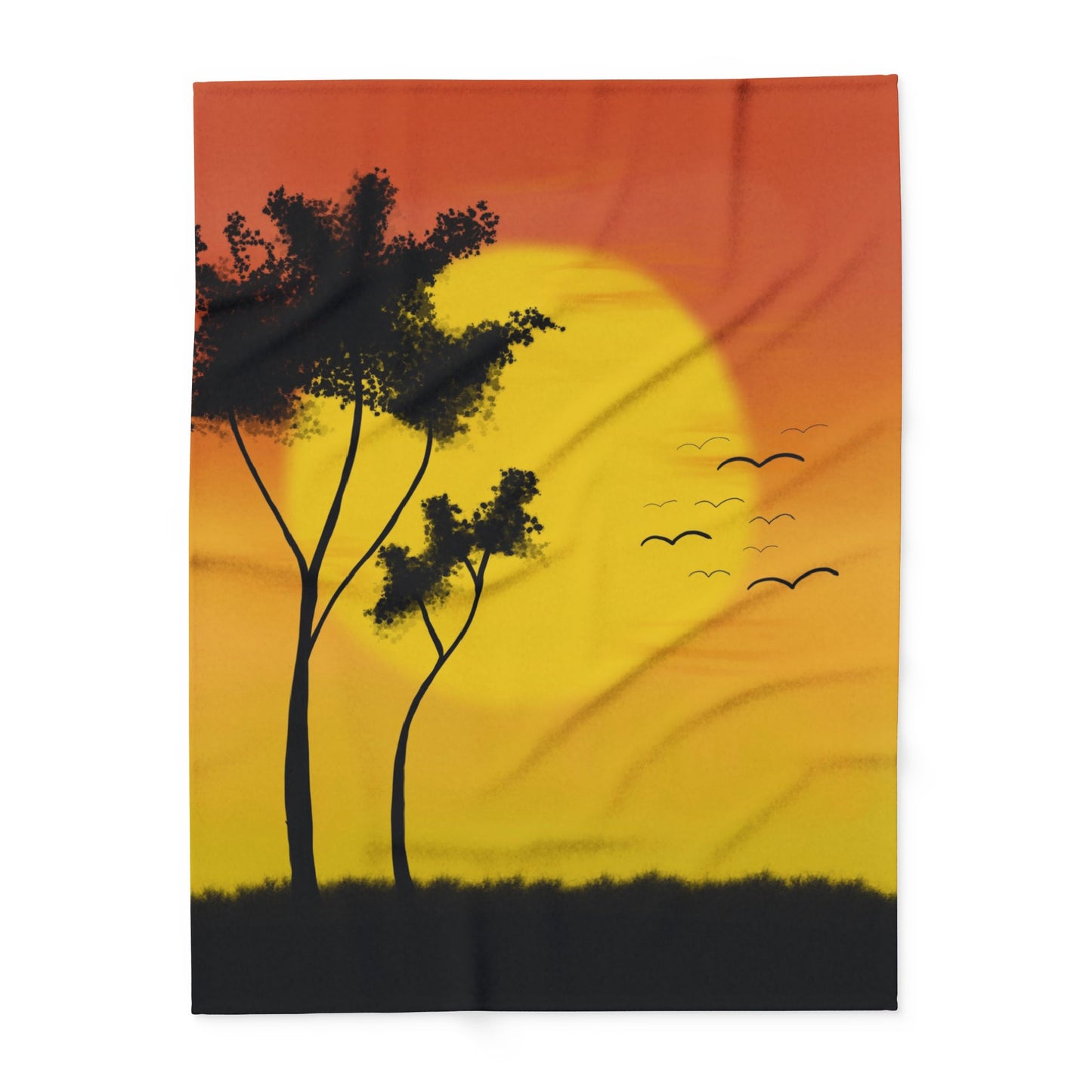 Fleece Blanket - African Sunset Drawing Design