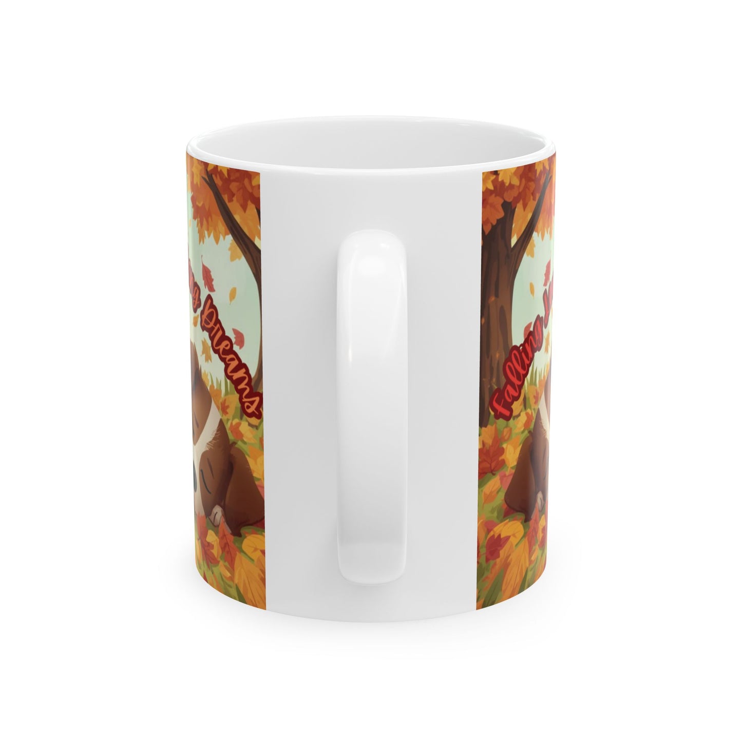 Cozy Autumn Ceramic Mug - Falling Dreams Design, Perfect for Fall Cozy Nights