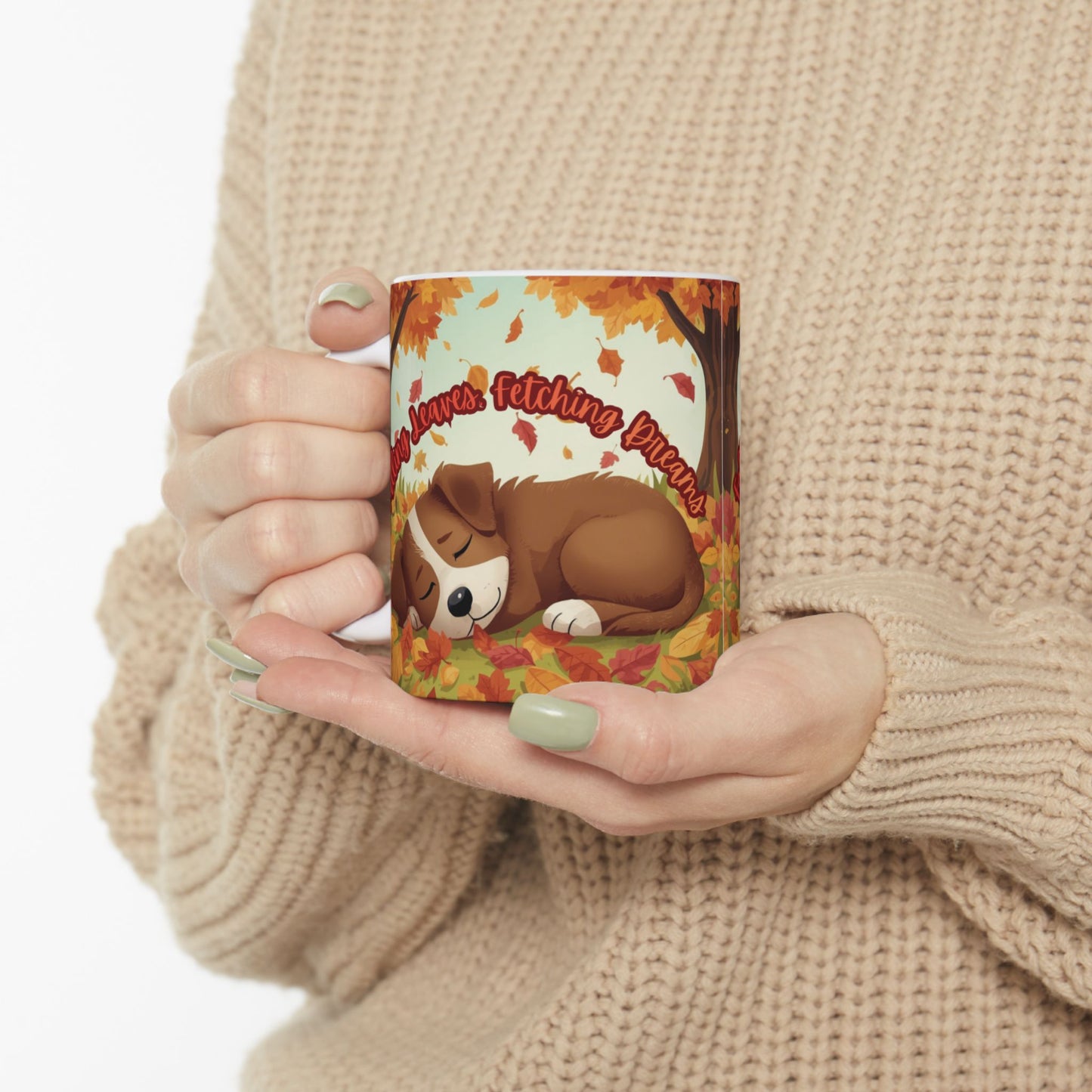 Cozy Autumn Ceramic Mug - Falling Dreams Design, Perfect for Fall Cozy Nights