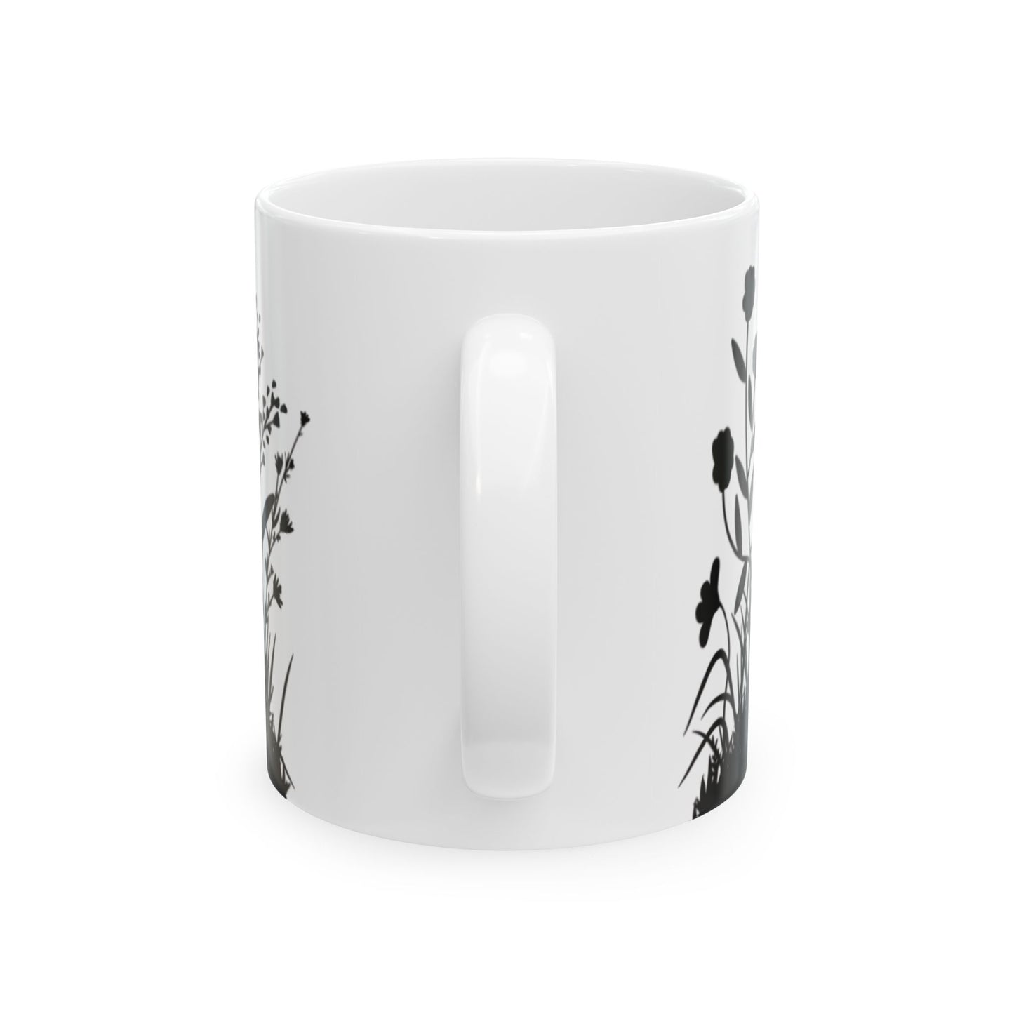Floral Silhouette Ceramic Mug — Black Wildflower 11oz & 15oz